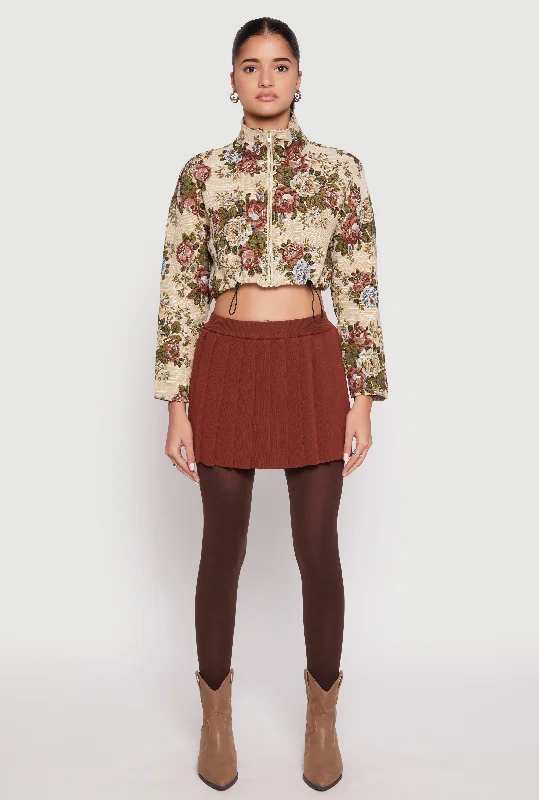 Daisy Jacquard Floral Print Cropped Jacket Knit Fabric Woven Fabric Fleece Fabric