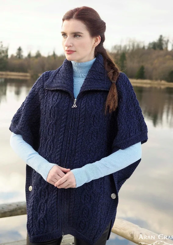 Aran Crafts Funnel Neck Cardigan | Blue Fleece Fabric Down Fabric Feather Fabric