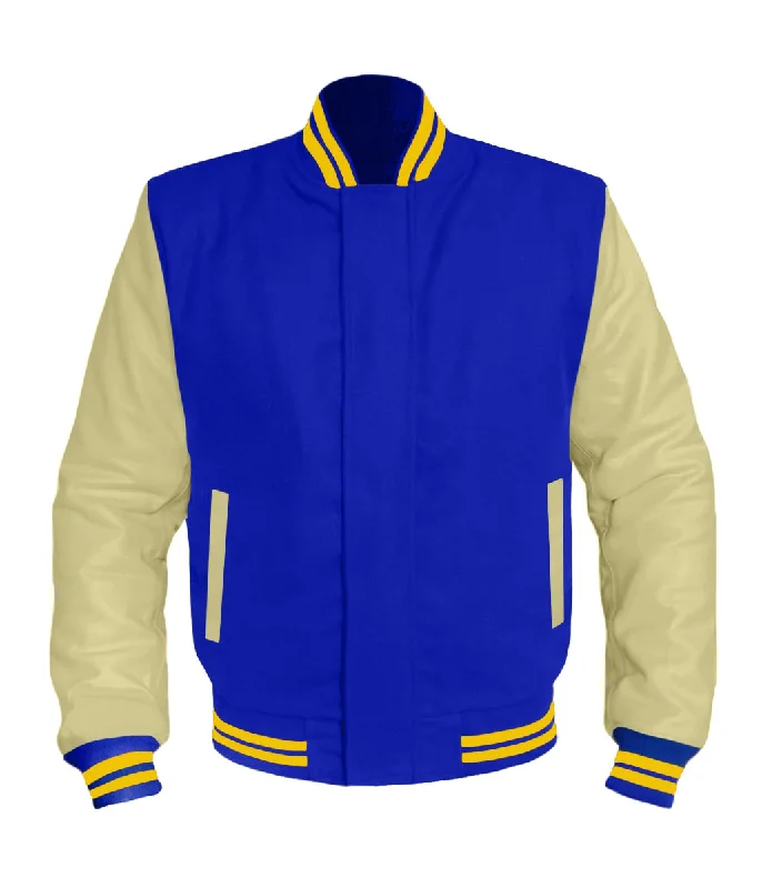 Original American Varsity Cream Leather Sleeve Letterman College Baseball Women Wool Jackets #CRSL-YSTR-BZ Belted Jacket Elasticated Jacket Padded Jacket
