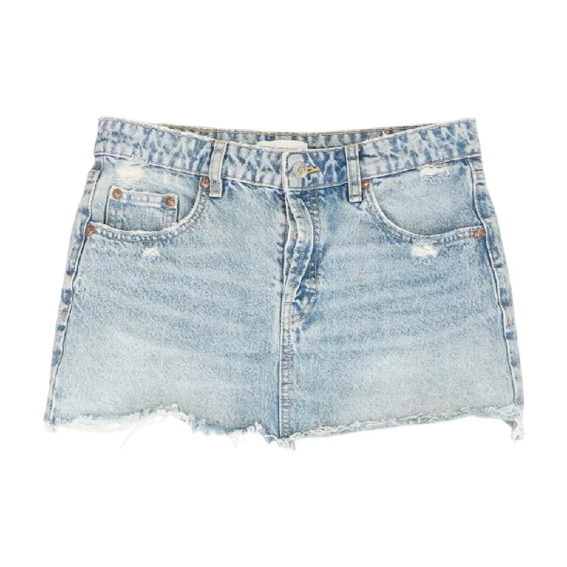 Blue Solid Mini Skirt slim fit skirt