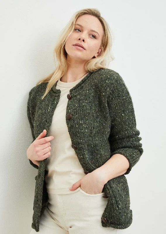 Ladies Donegal Wool Cardigan | Green Machine Wash Dry Clean Hand Wash