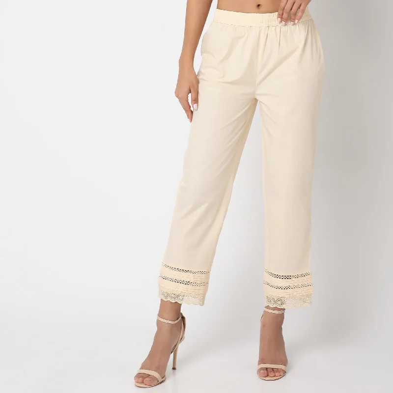 Regular Fit Lace Ethnic Pants Comfy High-Waist Jeans