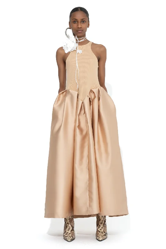 BEIGE FULL SKIRT TANK TOP DRESS coral tank top