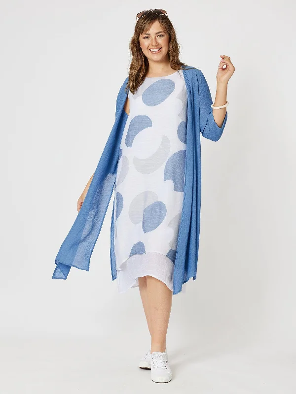 Longline Crinkle Viscose Cardigan - Denim Zippered Front Buttoned Front Snap Front