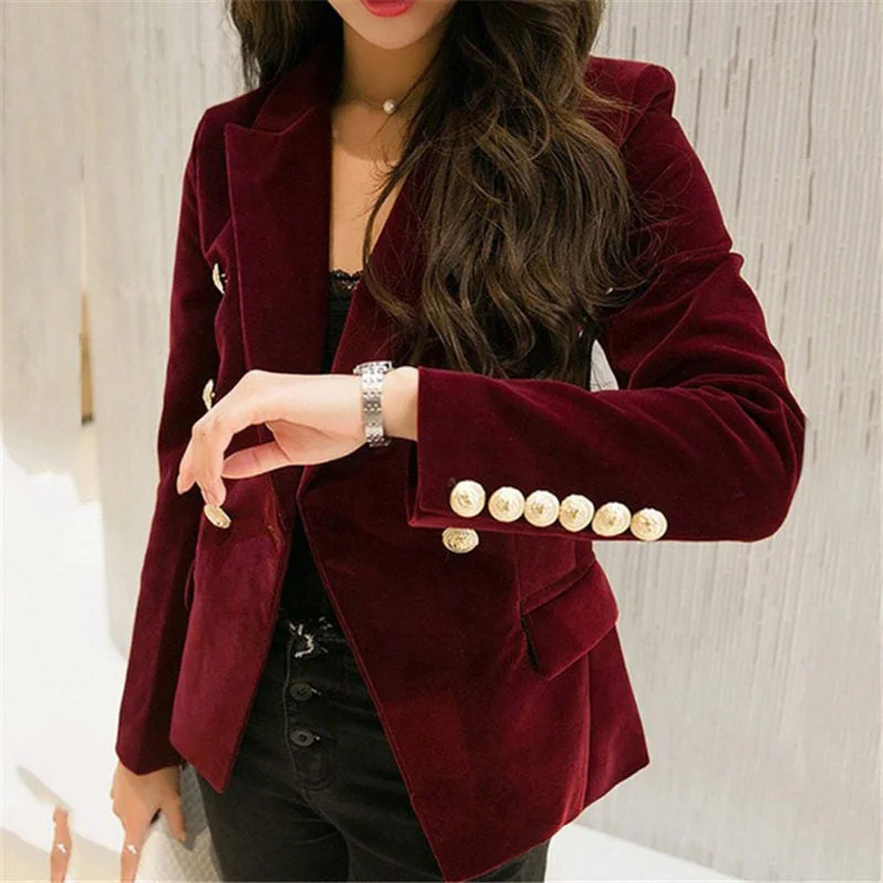 2023 Autumn Velvet Suit Jacket Buckle Slim OL Chic Long Sleeve Blazers Feminino Casual Coat Office Ladies Outerwear f866 Elasticated Jacket Padded Jacket Insulated Jacket