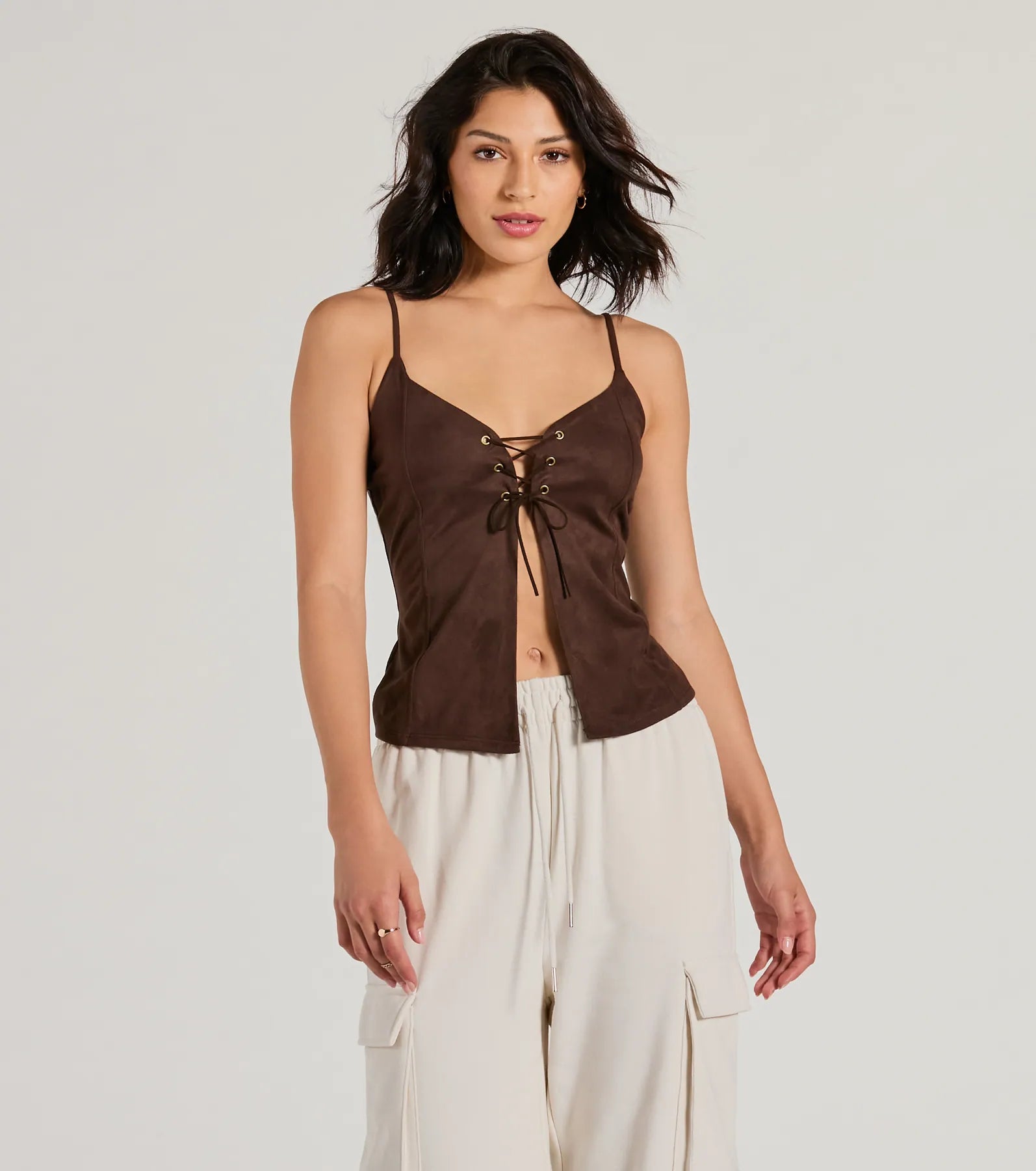 Treasured Trend Lace-Up Slit Crop Tank Top stylish tank top
