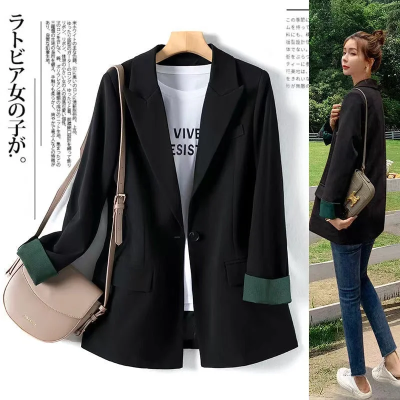 Summer Blazer Woman Long Sleeves Japan Style Female Clothing Suit Collar  Loose Splicing Pocket Houthion Casual Jacket Mesh Jacket Canvas Jacket Denim Jacket