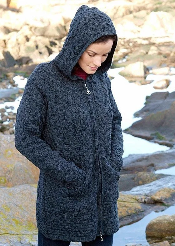 Aran Cardigan With Celtic Knot Zipper | Charcoal Cardigan Knitwear Sweater