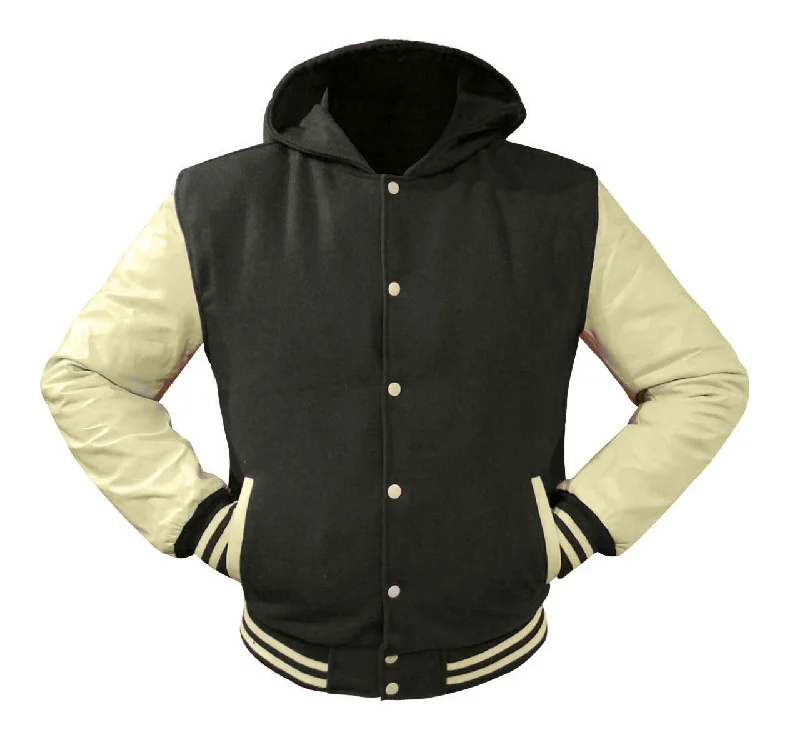 Superb Genuine Cream Leather Sleeve Letterman College Varsity Women Wool Jackets #CRSL-CRSTR-CRB-H Toggled Jacket Drawstring Jacket Belted Jacket