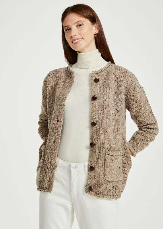 Ladies Donegal Wool Cardigan | Oatmeal Lightweight Heavyweight Midweight