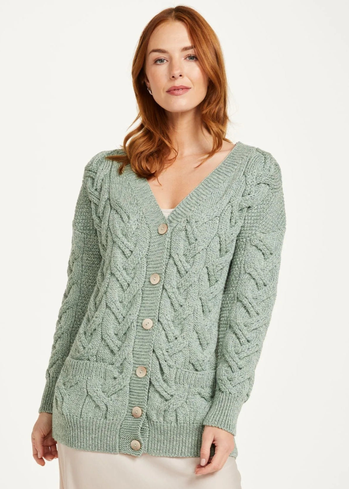 Downpatrick Ladies Aran Cardigan | Mint Green Cardigan Knitwear Sweater