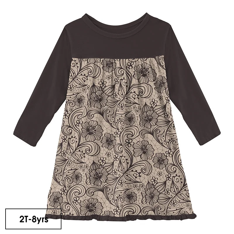 Kickee Pants Print Classic Long Sleeve Swing Dress | Burlap Lace Comfy Athletic Pants