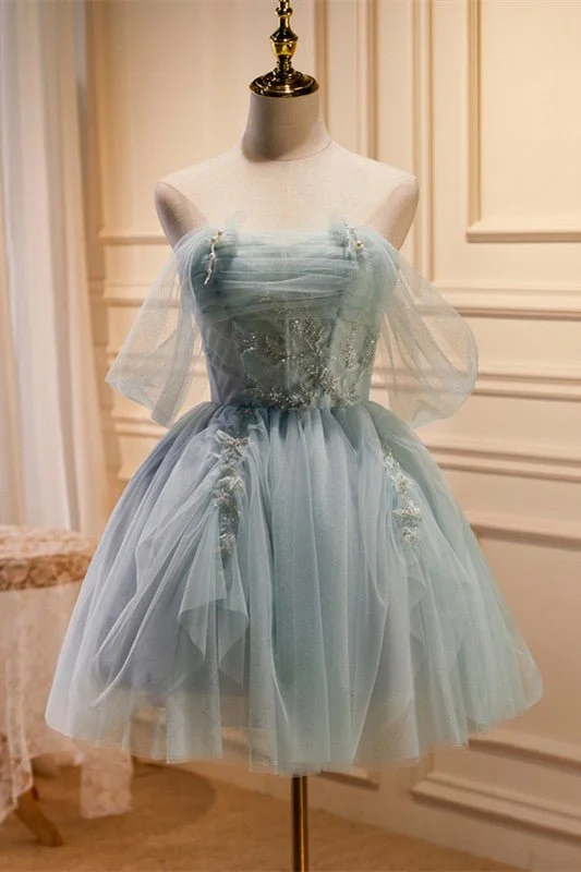 Fairy-tale Tulle Beaded Off-the-Shoulder Lace-Up Back A-Line Party Dress Tunics Ceremony elegant