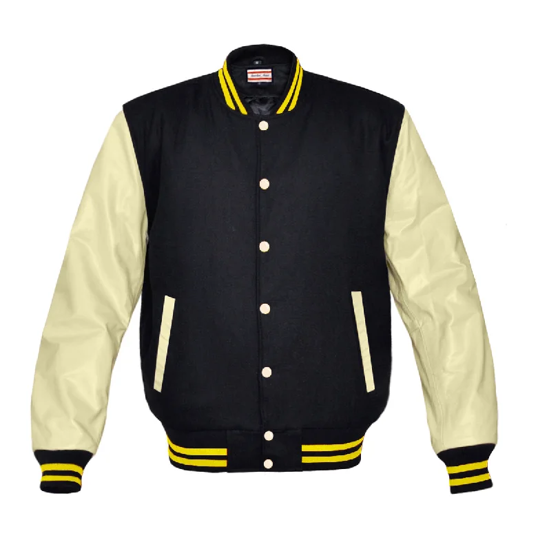 Superb Genuine Cream Leather Sleeve Letterman College Varsity Women Wool Jackets #CRSL-YSTR-CB Striped Jacket Polka Dot Jacket Floral Jacket