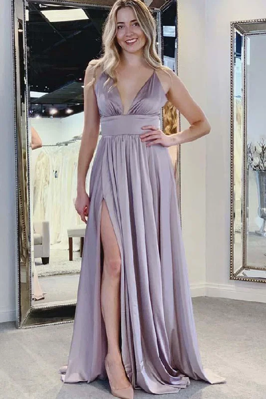 A-Line Spaghetti Straps Royal Blue Satin Prom Party Dresses with Split PG697 Tunics Business professional
