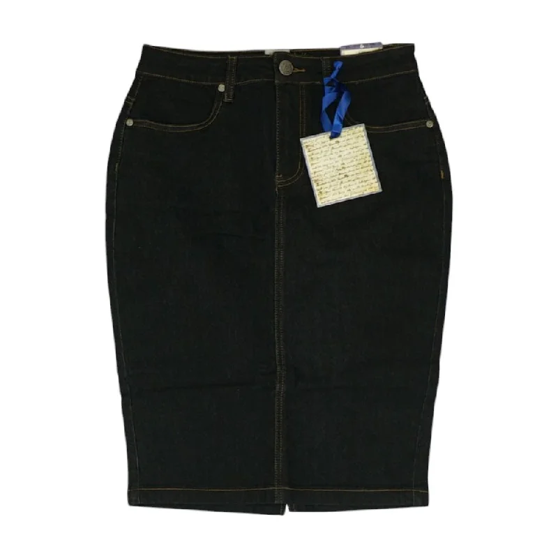 Navy Solid Midi Skirt linen skirt breathable