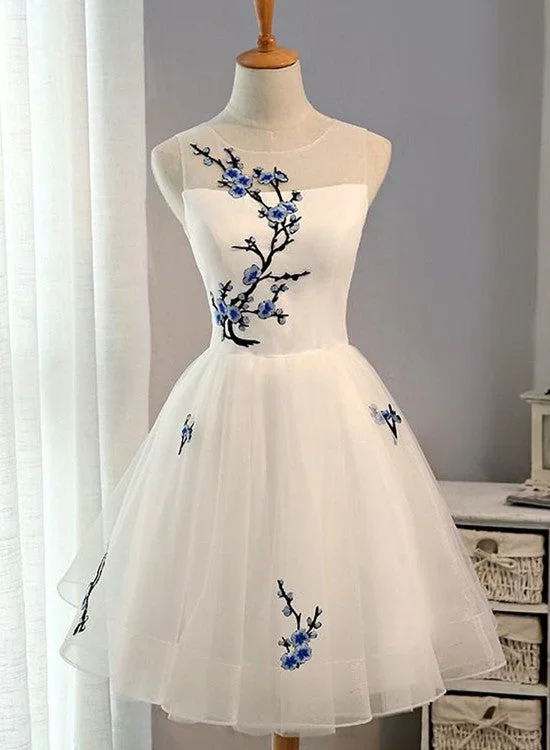 Simple White Tulle Knee Length Party Dress, White Party Dress, Formal Dresses Tunics Running lightweight