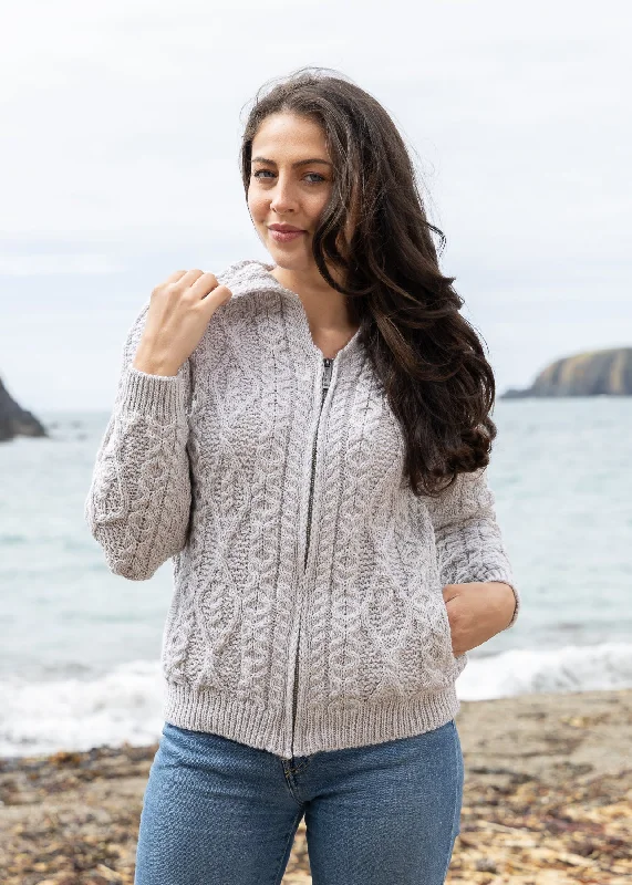 Women's Aran Hooded Cardigan | Silver Neon metallic Matte