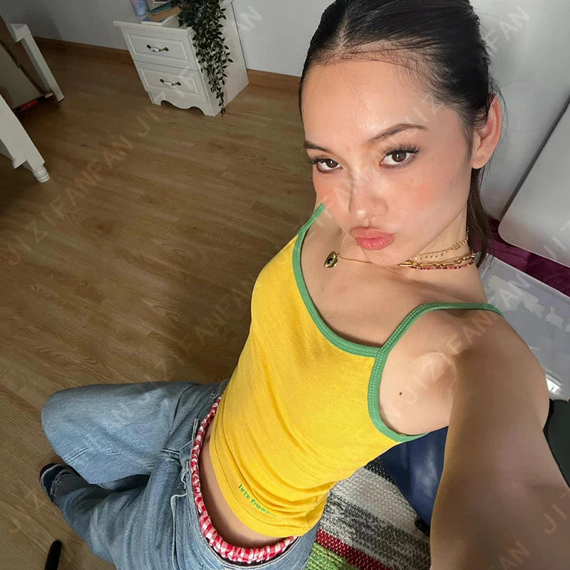 Lunivop Gothic Sexy Yellow Sleeveless Tank Tops Vintage Letter Cute Grunge Streetwear Crop Tops Gothic Girls Corset trashy y2k 2000s pastel tank top