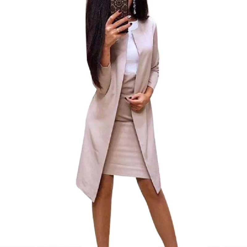 2Pcs Office Lady Autumn Solid Color Long Blazer Jacket Bodycon Mini Skirt Suit Perfect for office business formal perfect gifts Elasticated Jacket Padded Jacket Insulated Jacket 2Pcs Office Lady Autumn Solid Color Long Blazer Jacket Bodycon Mini Skirt Suit Perfect for office business formal perfect gifts Elasticated Jacket Padded Jacket Insulated Jacket