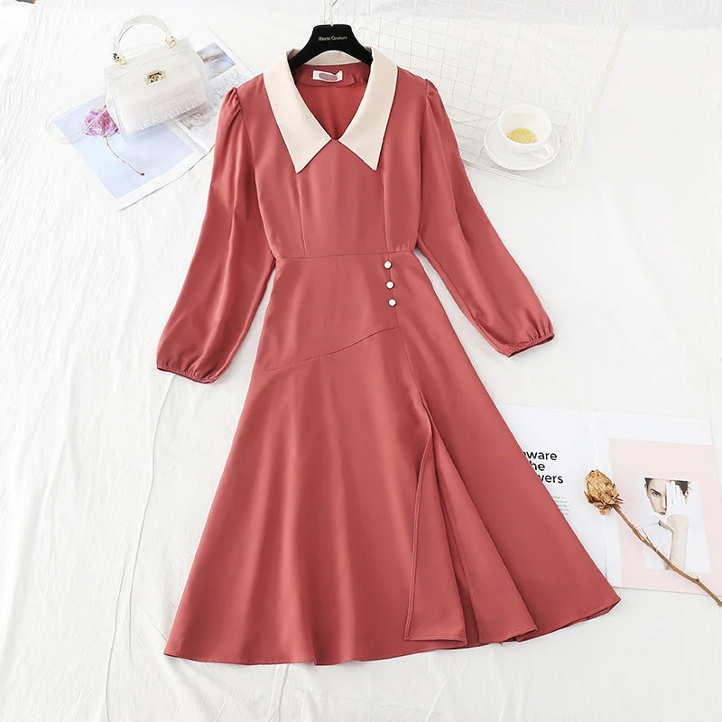 Narrow waist and slim temperament French retro care machine split skirt  3873 chiffon skirt lightweight