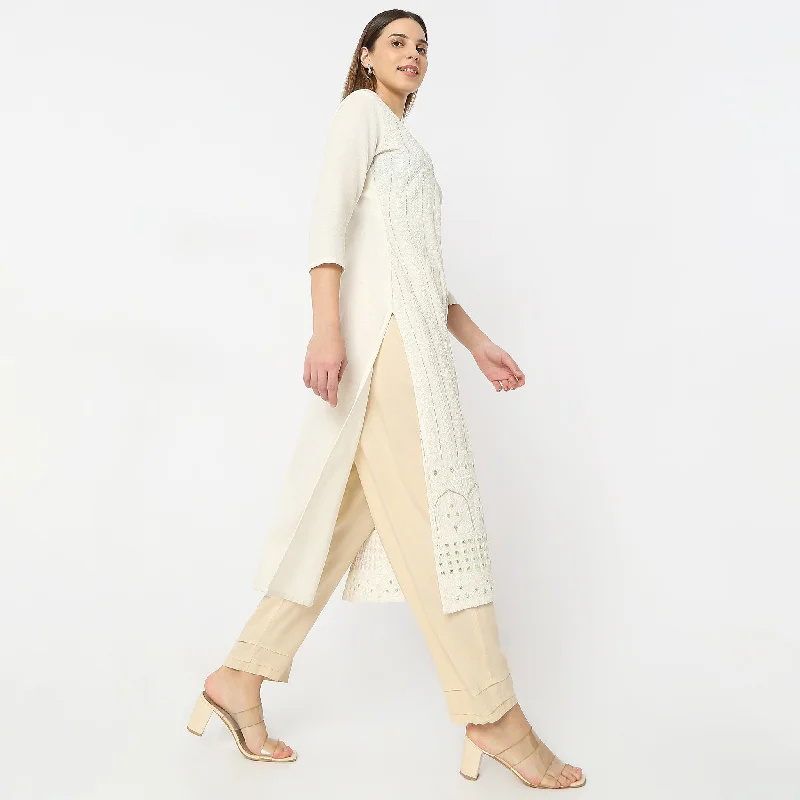 Ankle Length Botanical Bliss Straight Fit Mid Rise Pants Stylish Elastic Waist Pants