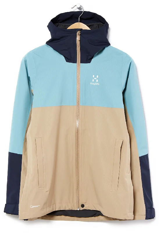 Haglöfs Women's Finch Proof Jacket - Sand/Frost Blue Notch Collar Peter Pan Collar Cowl Neck