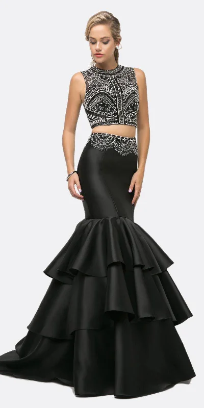 Cinderella Divine 83903 Beaded Bodice 2 Piece Mermaid Gown Layered Skirt wool skirt breathable