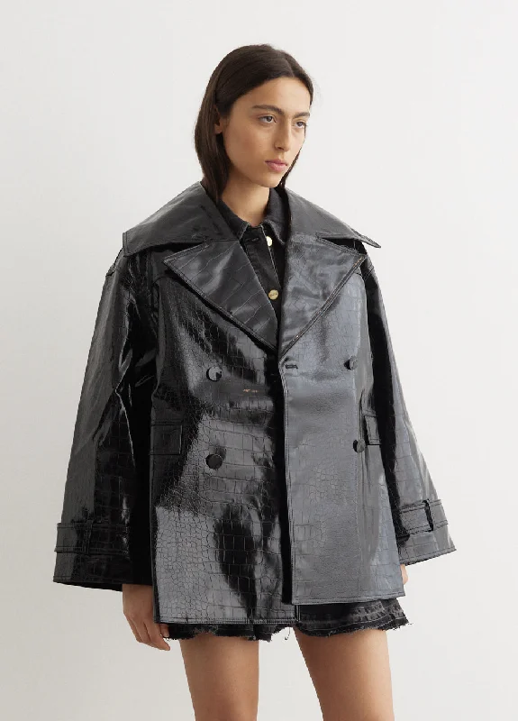 Future Coated Double Breasted Midi Jacket Nylon Fabric Polyester Fabric Spandex Fabric