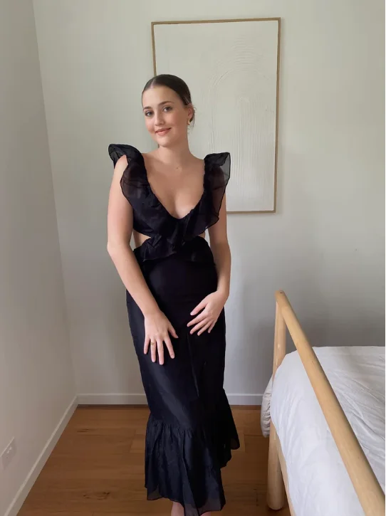 Black Ruffle Straps Backless Elegant Party Dress, DP2303 Tunics Solid Classic