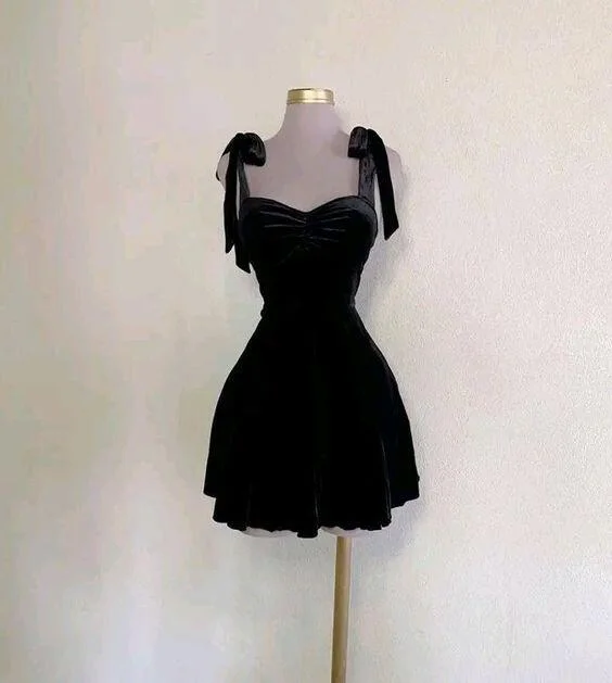 Black Straps A-Line Velvet Short Party Dress Homecoming Dress, DP3034 Tunics Stylish elegant