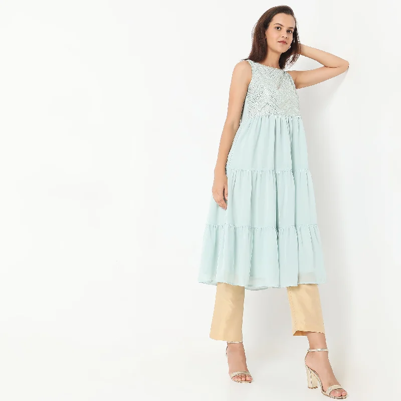 Straight Fit Solid Mid Rise Ethnic Pants High-Waist Trousers