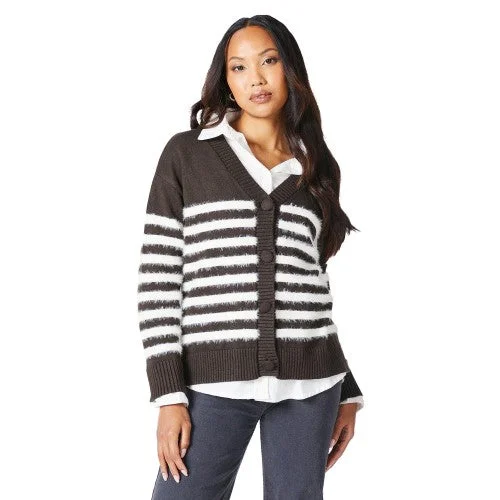 Principles Womens/Ladies Striped Eyelash Knit Cardigan Beaded Cardigan Sequined Faux Fur