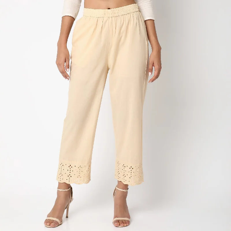 Straight Fit Solid Ethnic Pants Comfortable Fleece Pants
