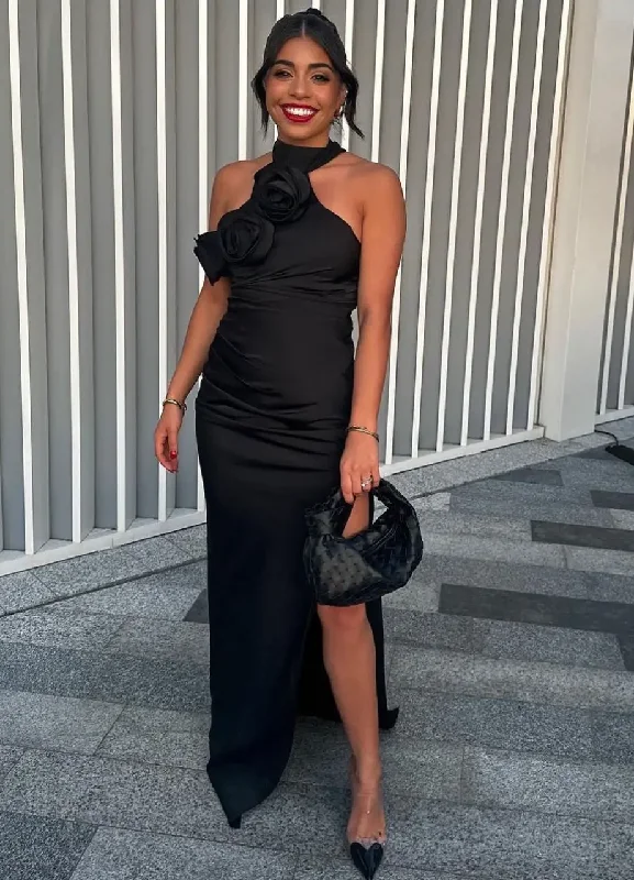 Black Halter Backless Classy Long Party Dress with Slit, DP2267 Tunics stripes playful