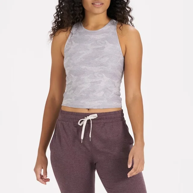 Soft Suede Feel High-Neck Crop Tank - Pale Camo glitter tank top