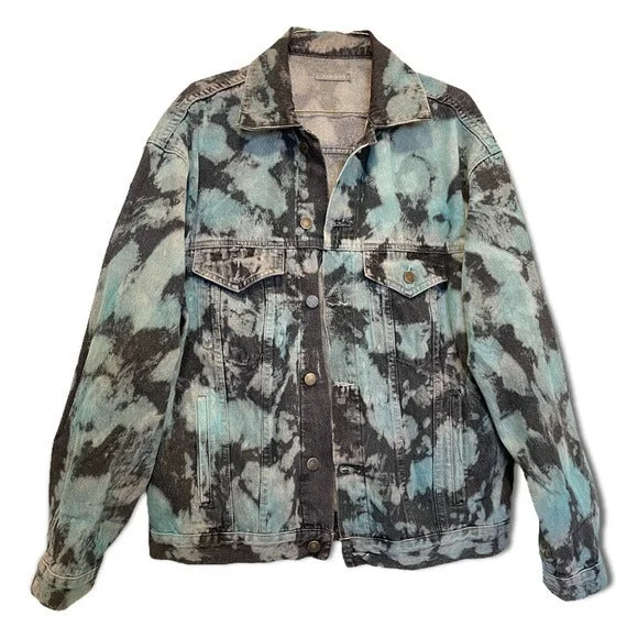 CARMAR Oversized Tie-Dye Denim Jacket |Size: Small| Hooded Jacket Caped Jacket Shawl Collar Jacket