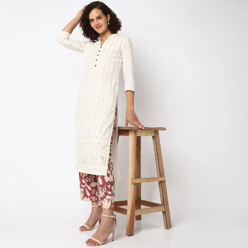 Straight Fit Printed Ethnic Pants Classic Cropped Pants