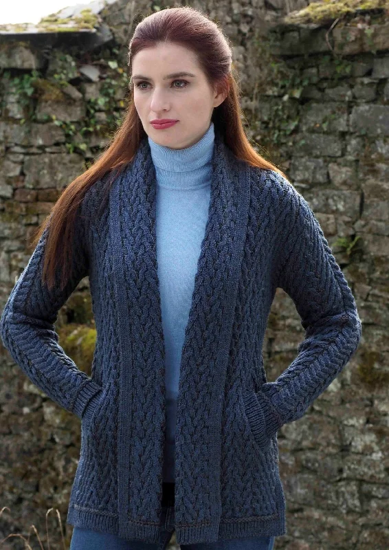 Herringbone Edge to Edge Aran Cardigan | Mallard Collared Crew Neck Turtle Neck