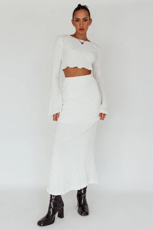 Treasures Textured Midi Skirt White leather skirt durable