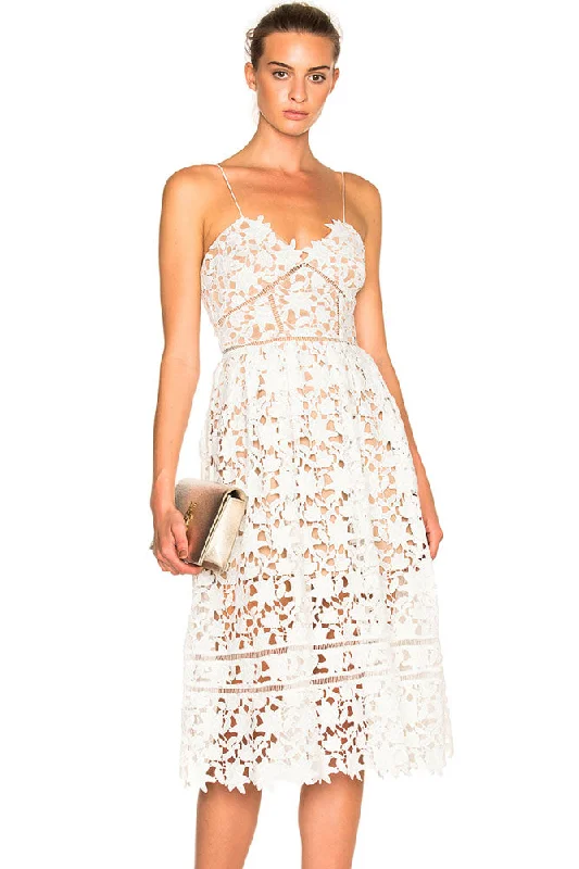Sexy White Lace Hollow Out Nude Illusion Party Dress Boatneck Modish Everyday