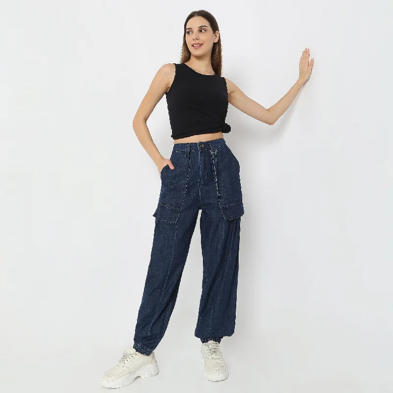 Solid Full-Length Jogger Fit Pants Elegant High-Waist Pants