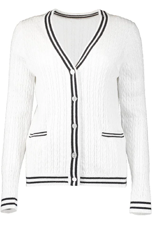 Cable Cardigan - White Combo Elasticated Padded Insulated