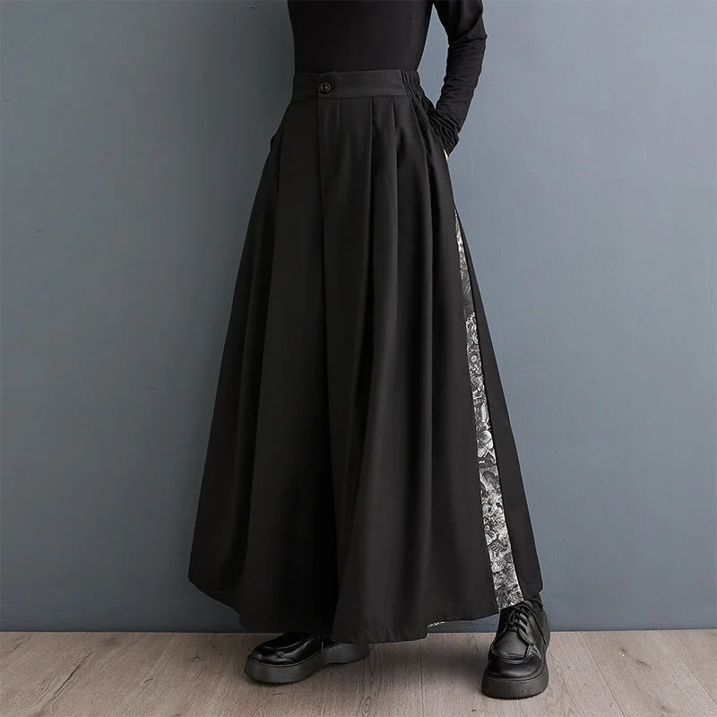 Printed Patchwork Pleated Double-layer Wide-leg Casual Pants Casual Wide Pants