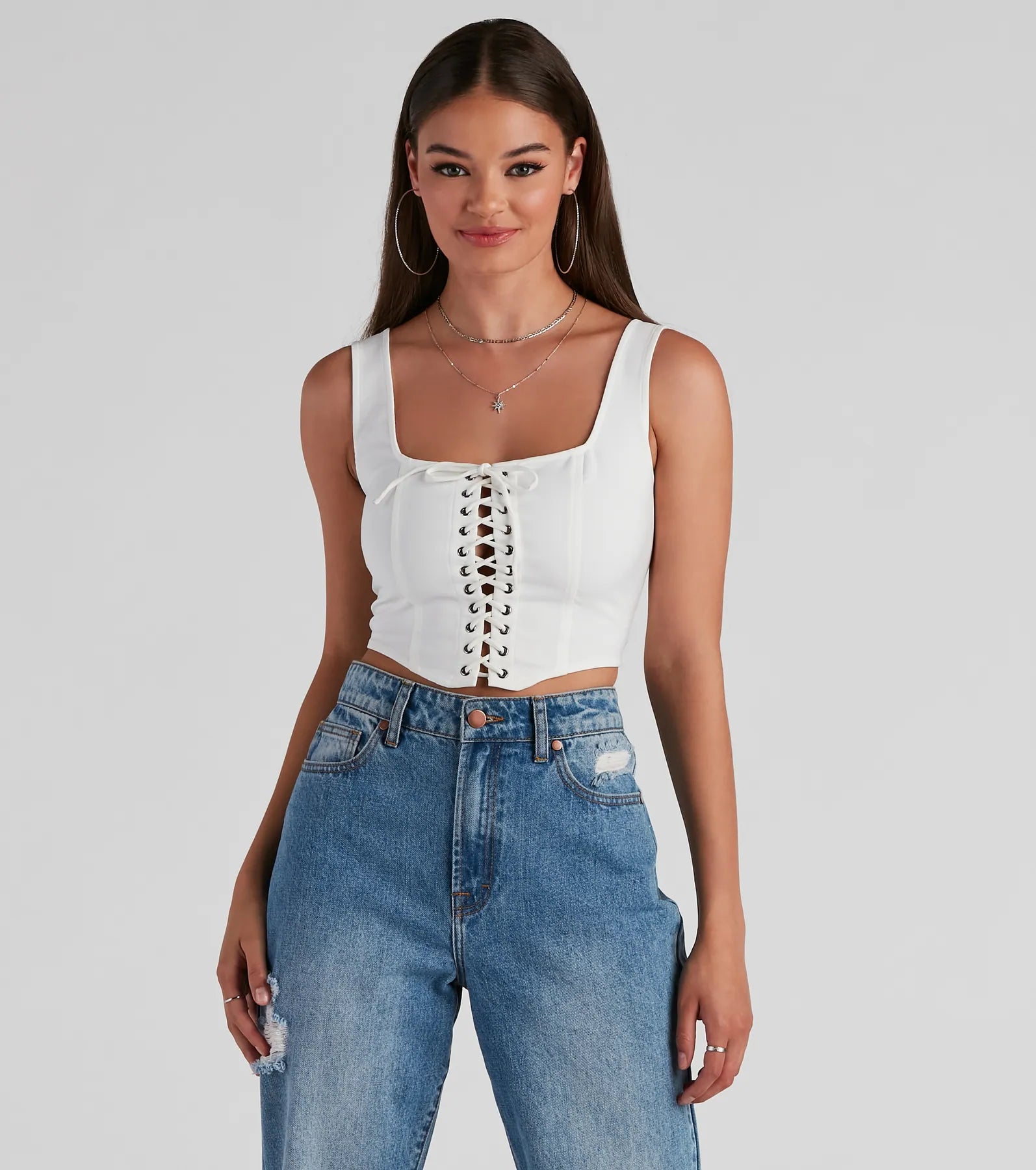 All Day Play Lace-Up Tank Crop Top sheer tank top