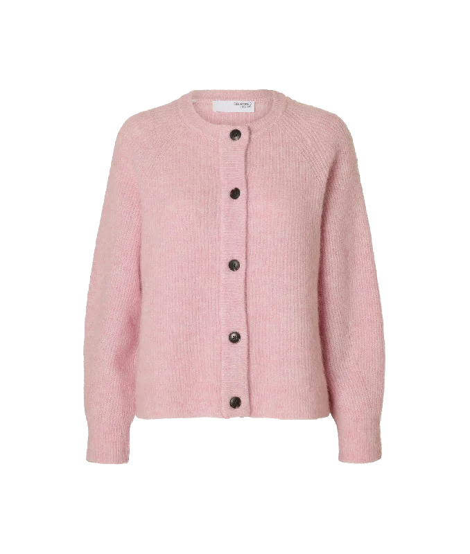 Lulu Ls Knit Short Cardigan Noos - Pink Boxy Cardigan Fitted Cardigan A-Line