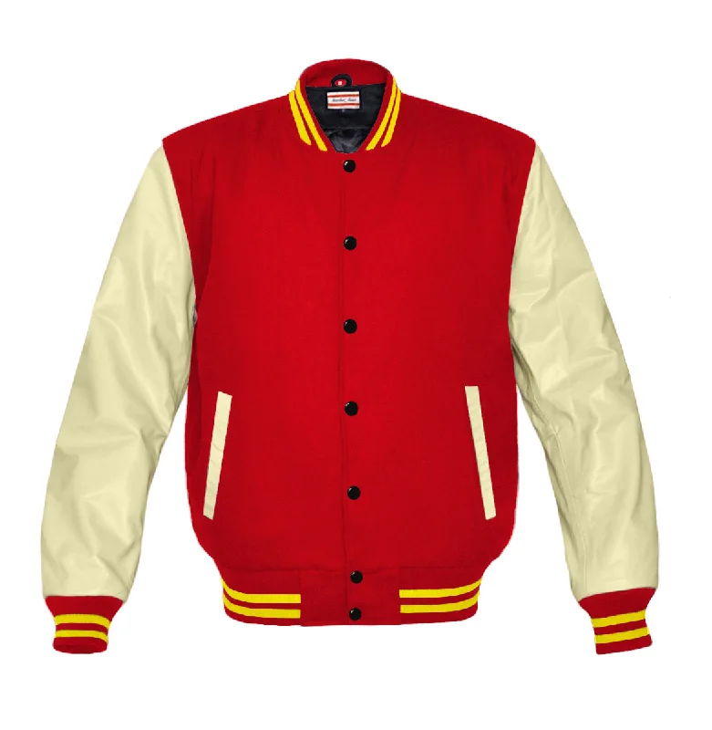 Superb Genuine Cream Leather Sleeve Letterman College Varsity Women Wool Jackets #CRSL-YSTR-BB Notch Collar Peter Pan Collar Cowl Neck