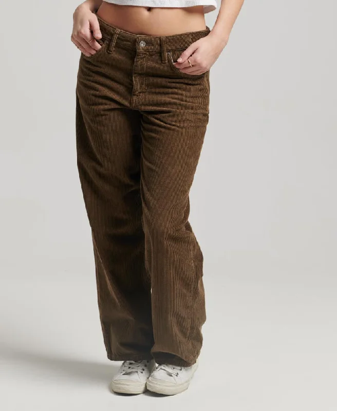 Mid Rise Wide Leg Cord Pants | Dark Khaki 30 Casual Drawstring Pants