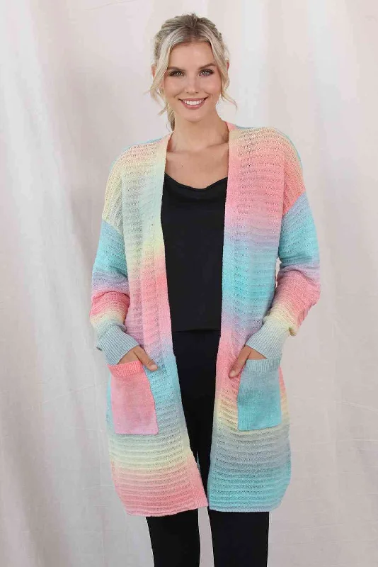 Gradient Dropped Shoulder Longline Cardigan Knit Fabric Woven Fabric Fleece Fabric