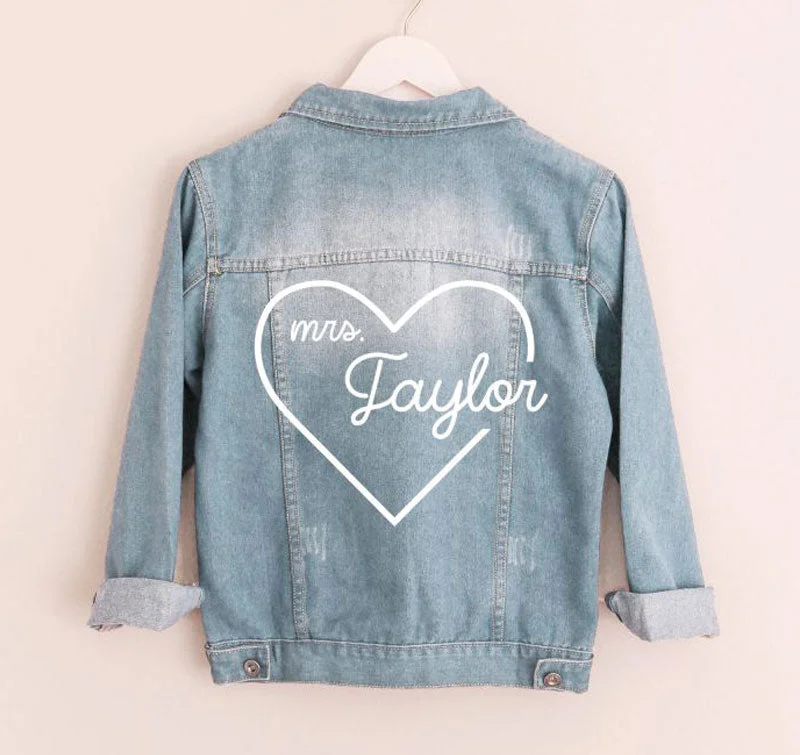 Custom Mrs Heart Denim Jacket Fleece Jacket Down Jacket Parka
